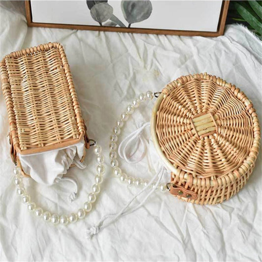 Bohemia Handmade Rattan Pearl Handbag