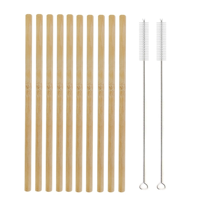 Handmade Rattan Bamboo Reusable Eco Cocktail Straws with Cleaning Brush