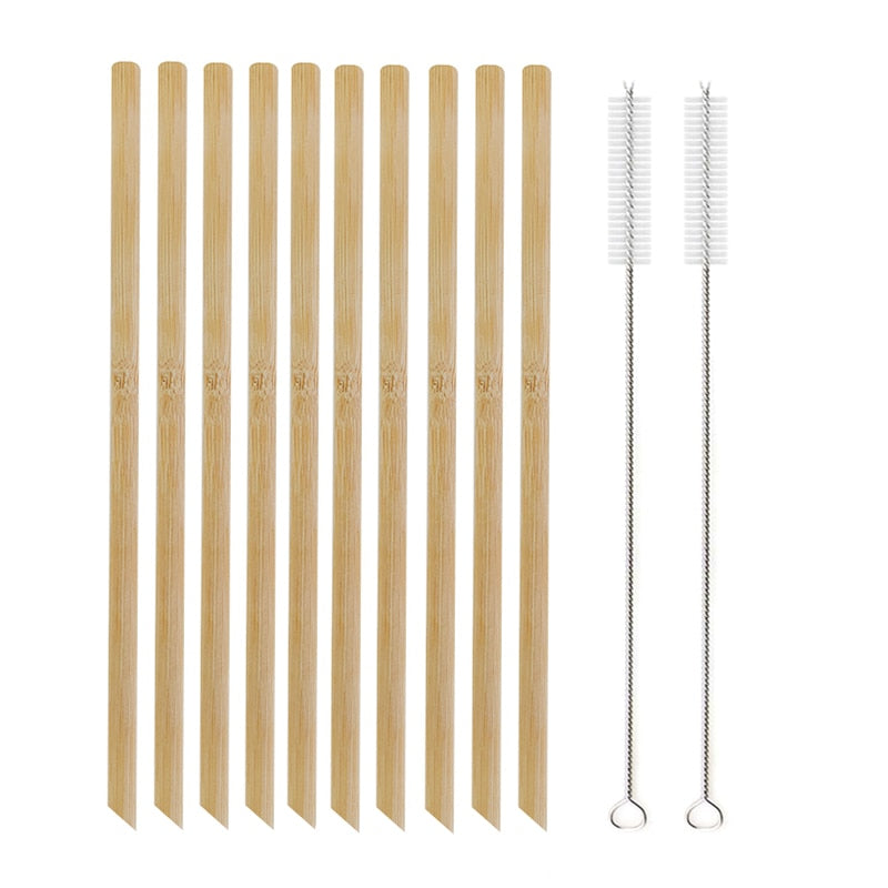 Handmade Rattan Bamboo Reusable Eco Cocktail Straws with Cleaning Brush