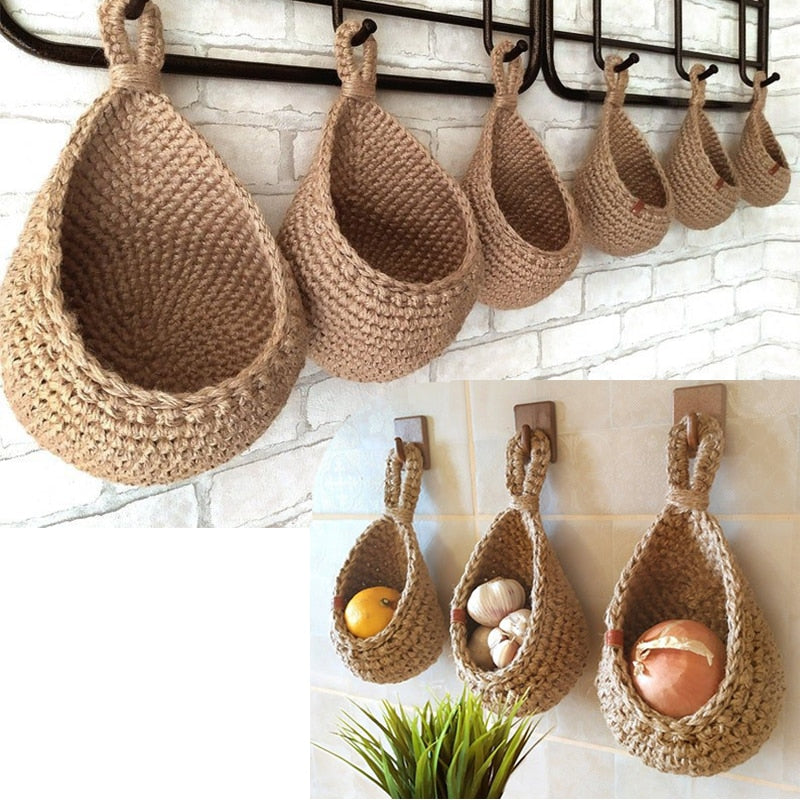 Handmade Rattan Wall Hanging Storage Vegetable and Fruit Basket