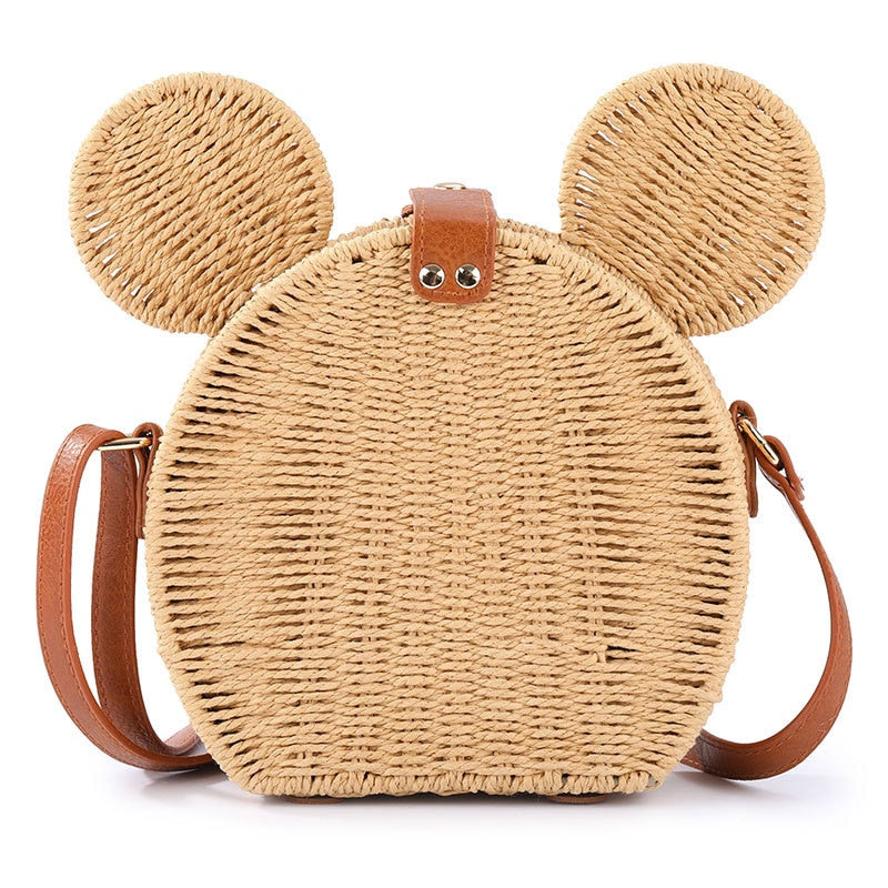 Handmade Rattan Mickey Mouse Shoulder Bag
