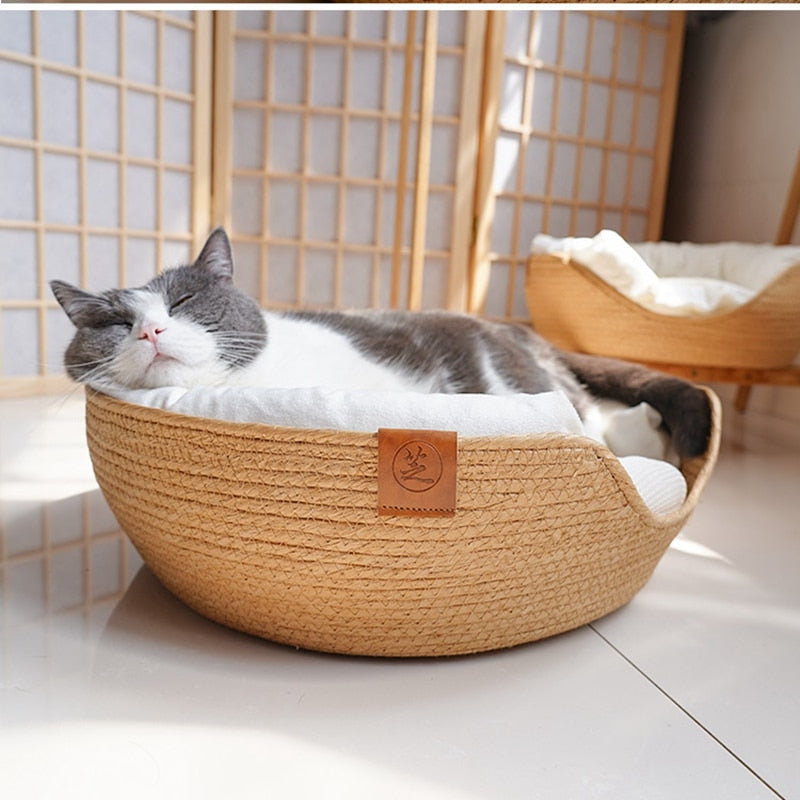 Handmade Rattan Bamboo Cozy Cat Bed Sweet Cat