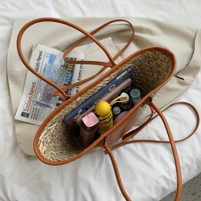 Handmade Rattan Woven Shoulder Bag for Summer