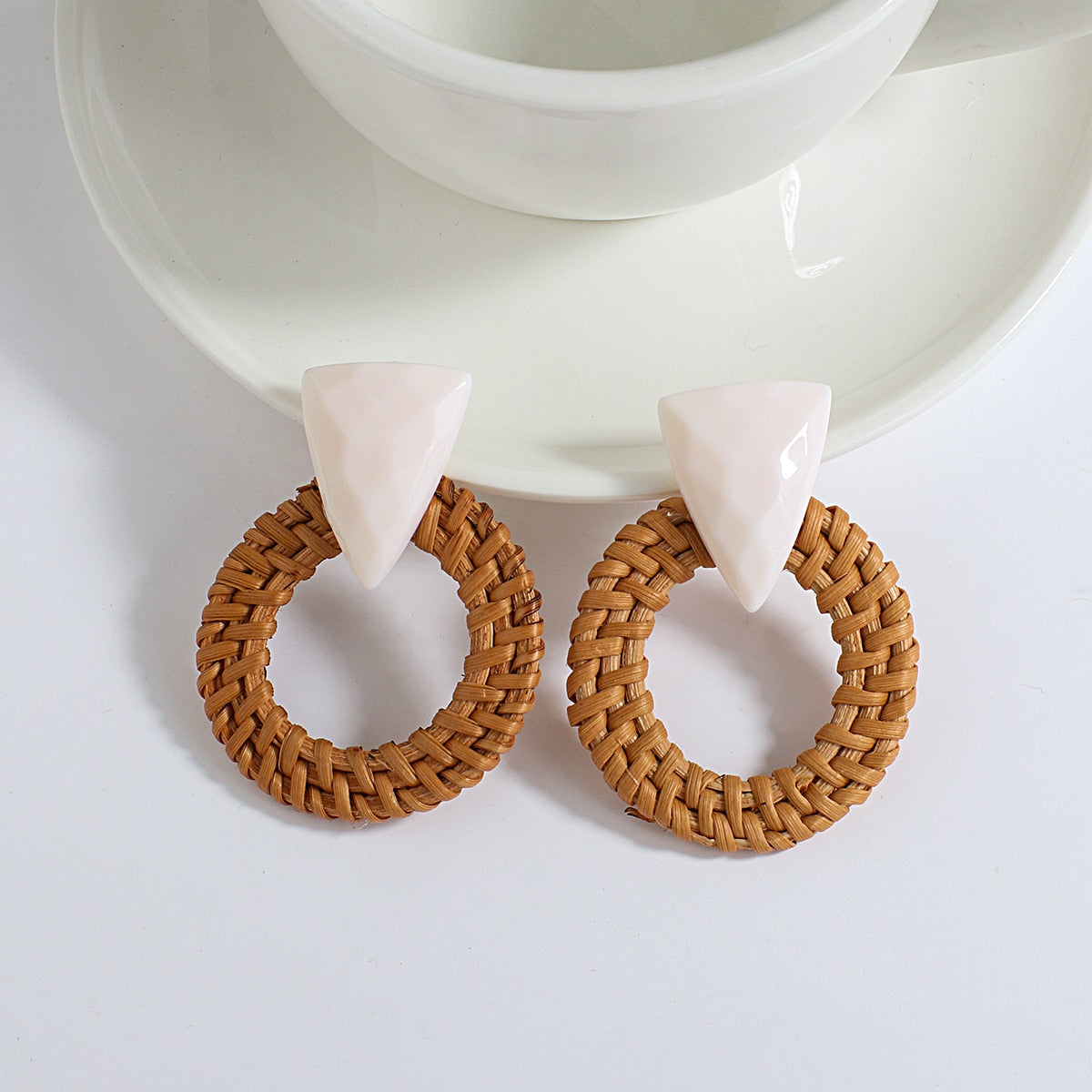 Bohemia Handmade Rattan Ethnic Geometric Earrings