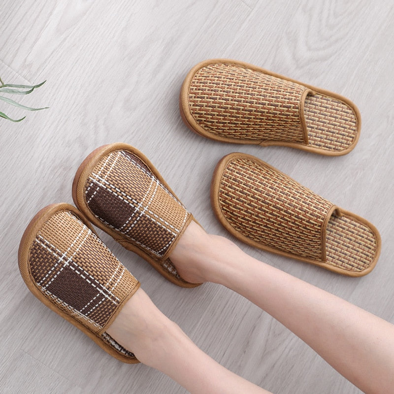 Handmade Rattan Bamboo Linen Summer Slippers