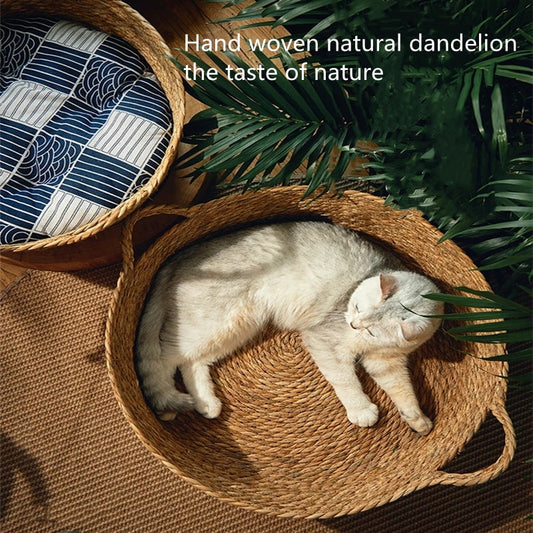 Handmade Rattan Bamboo Cozy Cat Bed Dandelion