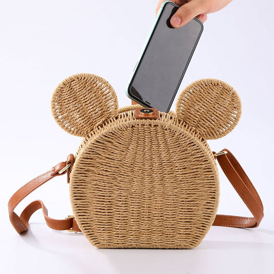 Handmade Rattan Mickey Mouse Shoulder Bag